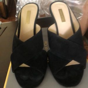 Black Eco Kidsuede high-heel slides Sz 9M